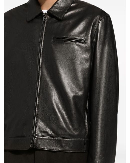 メンズ Dolce & Gabbana ジップアップ レザージャケット Black