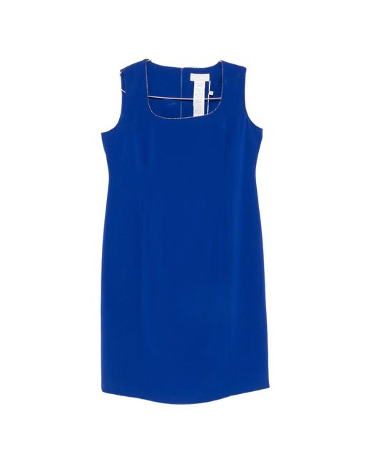 Marina Rinaldi Blue Tabarin Crystal-Trimmed Sleeveless Midi Dress