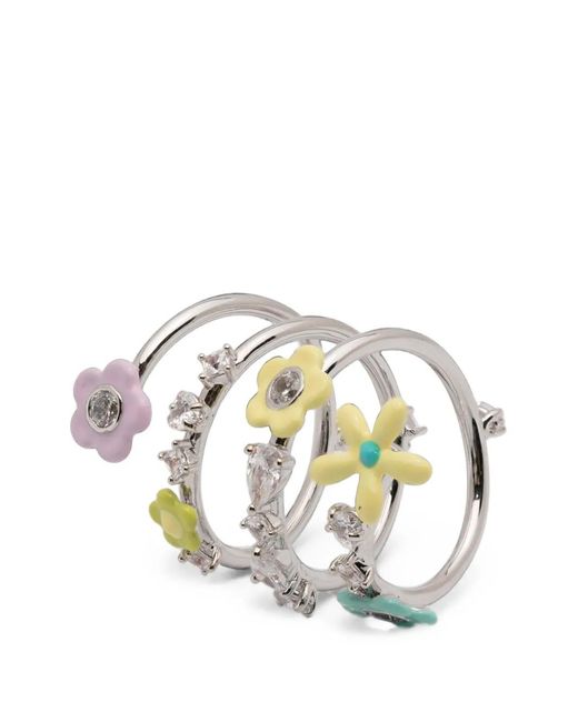 YVMIN White Flower-Motif Crystal-Embellished Ring