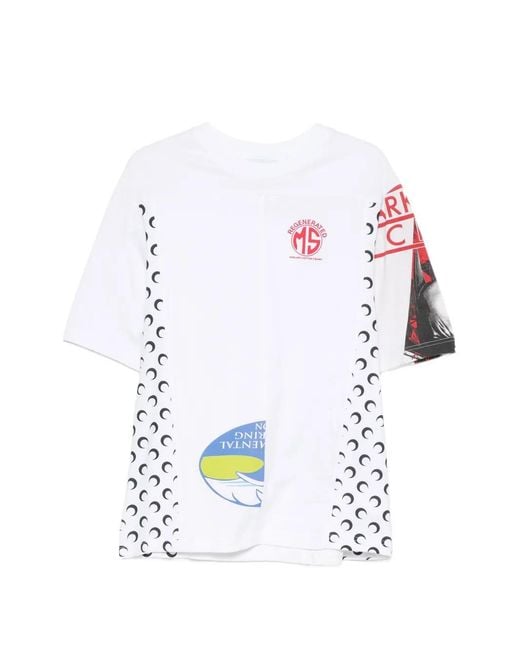 MARINE SERRE White Graphic-Print Panelled T-Shirt for men