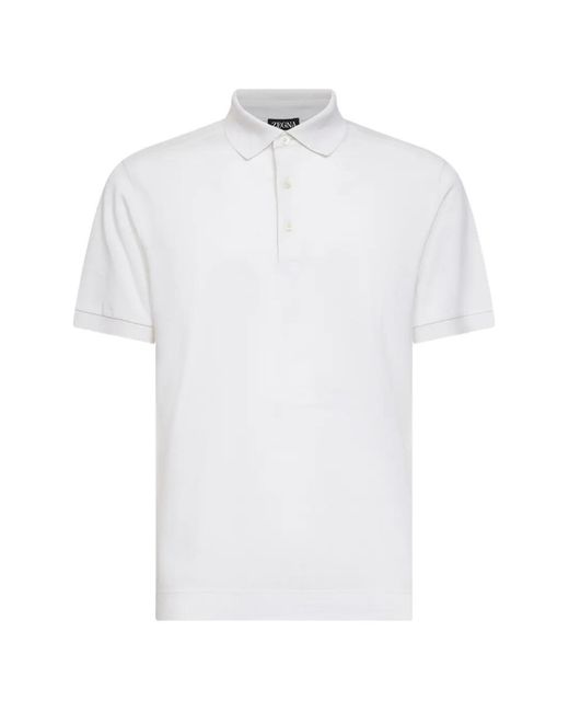 Zegna White Cotton And Silk Pique Polo Shirt for men