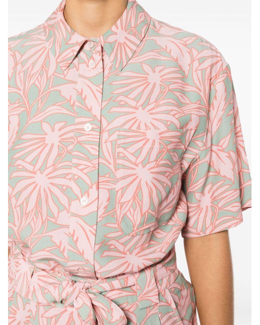 Woolrich Pink Leaf-print Cady Shirt