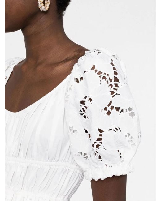 Self-Portrait White Cotton Lace Midi Dress