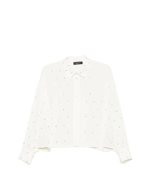 Fabiana Filippi White Chemise À Ornements De Perles Et Manches Longues