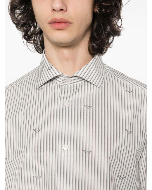 Chemise rayée à logo imprimé Emporio Armani pour homme en coloris White