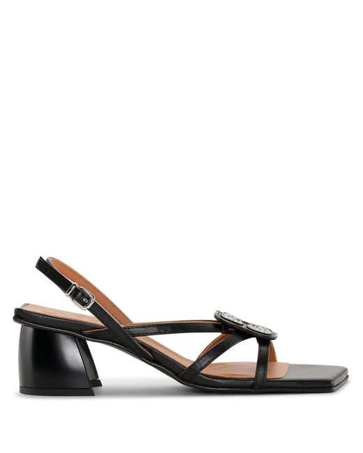 Ganni Black Logo-Plaque Sandals