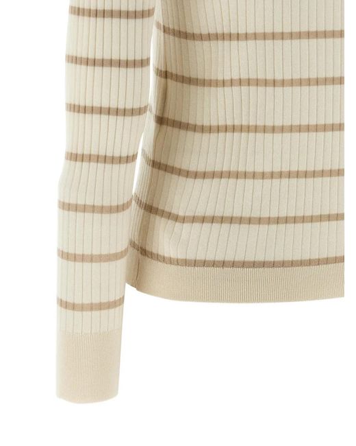 Max Mara Geribbelde Gestreepte Polotop in het White