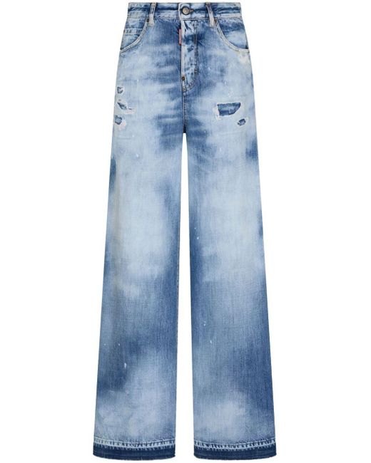 Jeans a gamba ampia con effetto vissuto di DSquared² in Blue