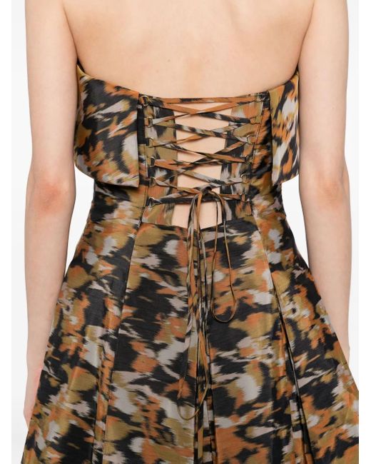 Amsale Orange Printed Pleated Dress