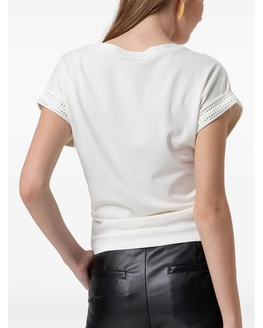 Fracomina Gray Crystal-Embellished Ruched T-Shirt