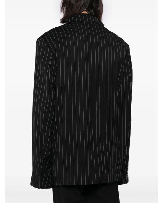 Martine Rose Black Pinstriped Wool-Blend Wrap Blazer for men