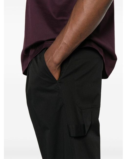 Low Brand Black Gabardine Pleated Tapered Trousers for men