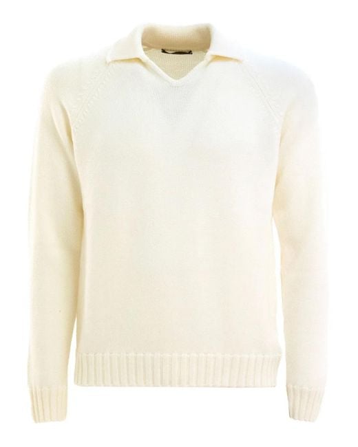 Zanone White V-Neck Sweater for men