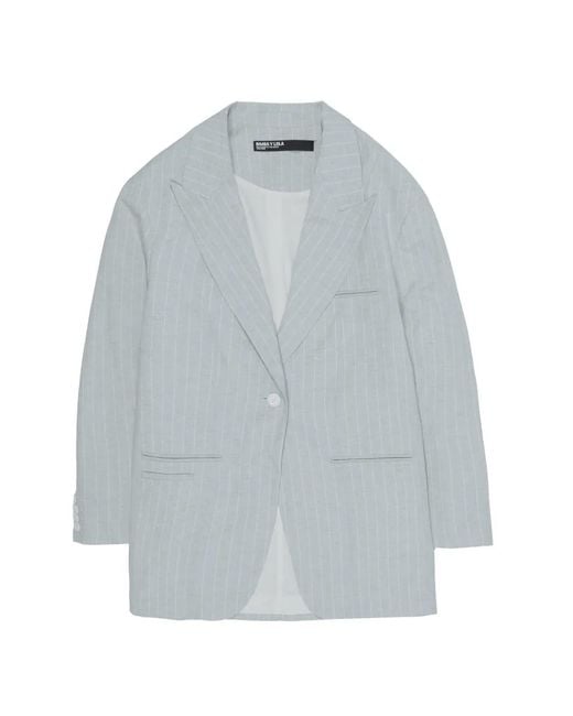 Bimba Y Lola Gray Pinstripe Single-Button Blazer