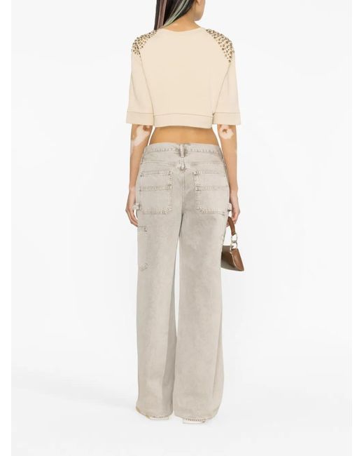 Pinko Natural Embellished Cropped Sweatshirt