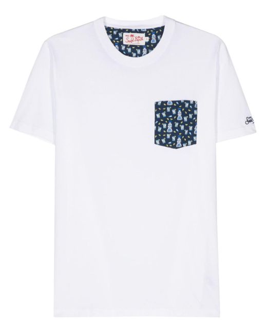 Mc2 Saint Barth White Blanche Contrast-pocket T-shirt for men