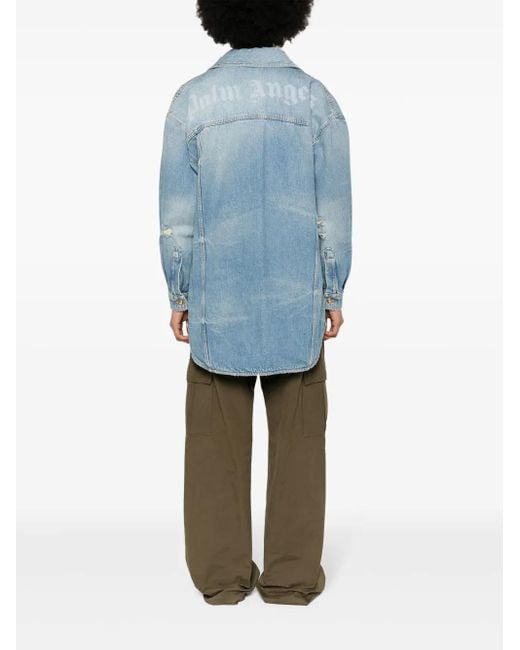 Palm Angels Blue Washed-Logo Denim Jacket
