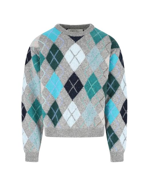 ERL Blue Argyle Intarsia Sweatshirt for men