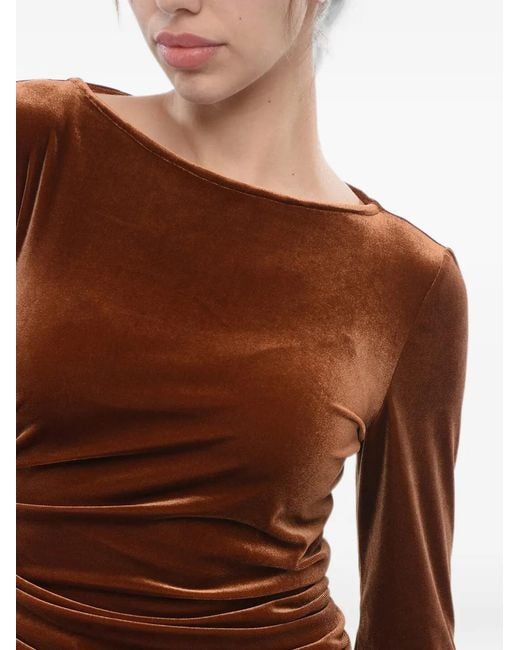 Stephan Janson Brown Draped Velvet-Effect Long-Sleeve T-Shirt