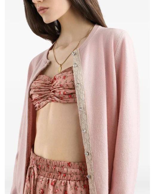Dolce & Gabbana Pink Buttoned Lace Cardigan