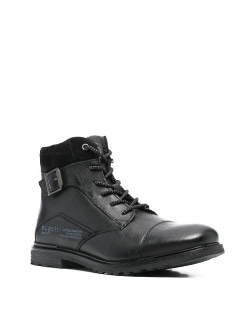 Bugatti Black Panelled Lace-Up Leather Ankle Boots for men