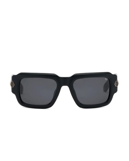 Philipp Plein Black Rectangle-Frame Sunglasses for men
