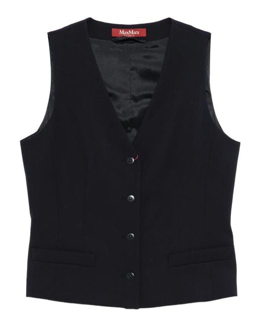 Max Mara Blue Buttoned V-Neck Gilet