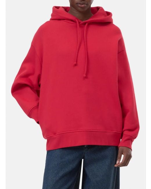 Closed Red Drawstring Hooded Top