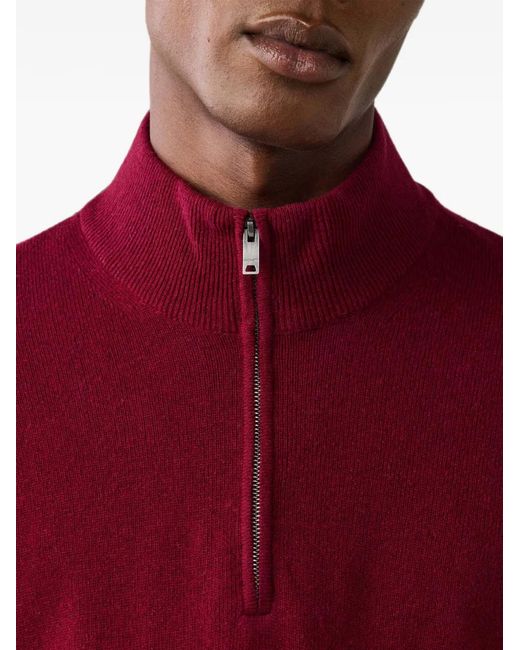 Hackett Red Quarter-Zip Elbow-Patch Knit for men