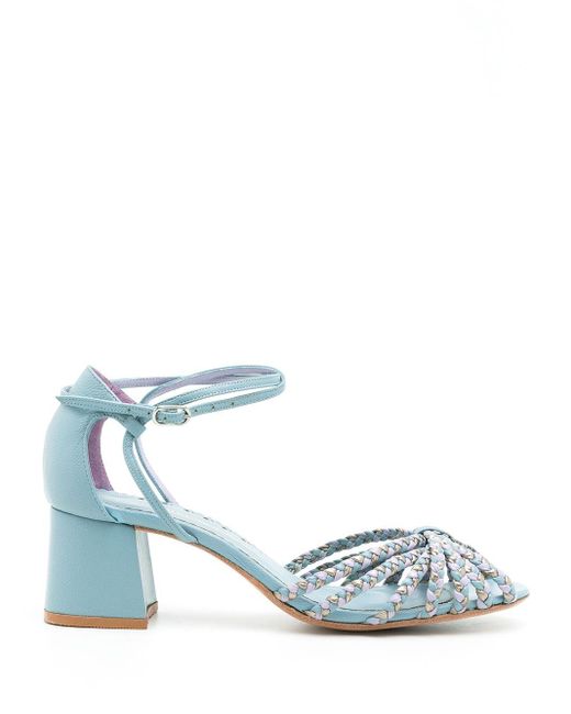 Sarah Chofakian Blue Leather Crystal Sandals