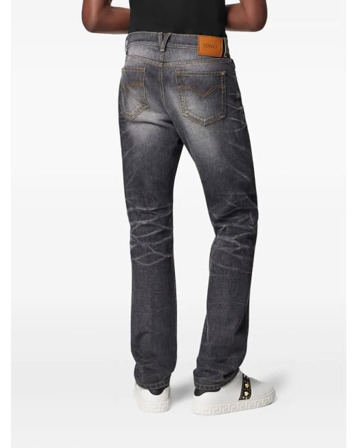 Versace Blue Straight Leg Washed Jeans for men