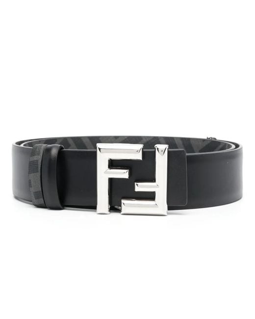 Fendi Black Logo-Buckle Leather Belt for men
