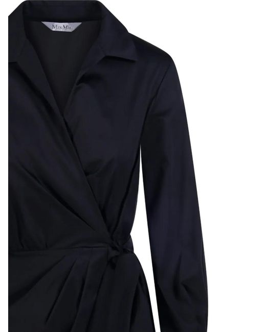 Max Mara Blue Wrap-Style Long-Sleeve Midi Dress