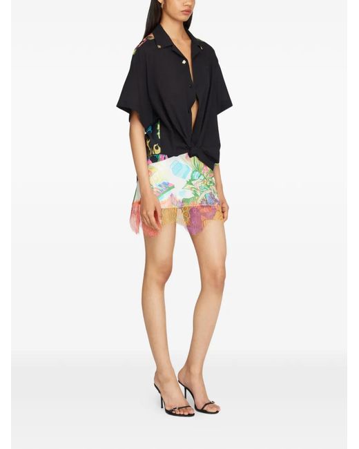 Donde Esteban Black Collar-Embellished Printed Shirt