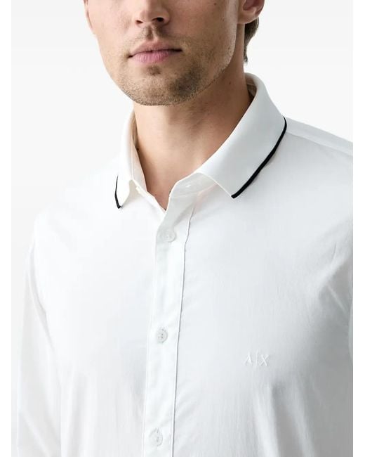 ARMANI EXCHANGE White Logo-Embroidered Contrast-Trim Shirt for men