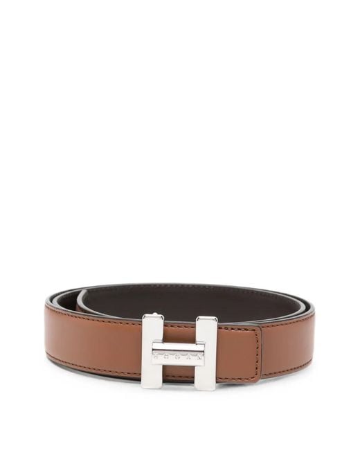 Hogan Brown Logo-Buckle Leather Belt