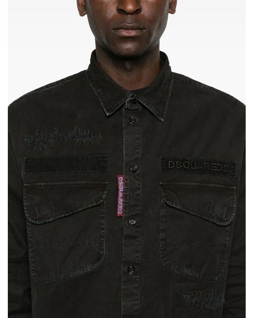 DSquared² Black Ranger Logo-Embroidered Shirt for men