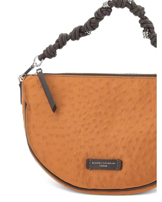 Gianni Chiarini Brown Small Cleo Ostrich-Effect Shoulder Bag