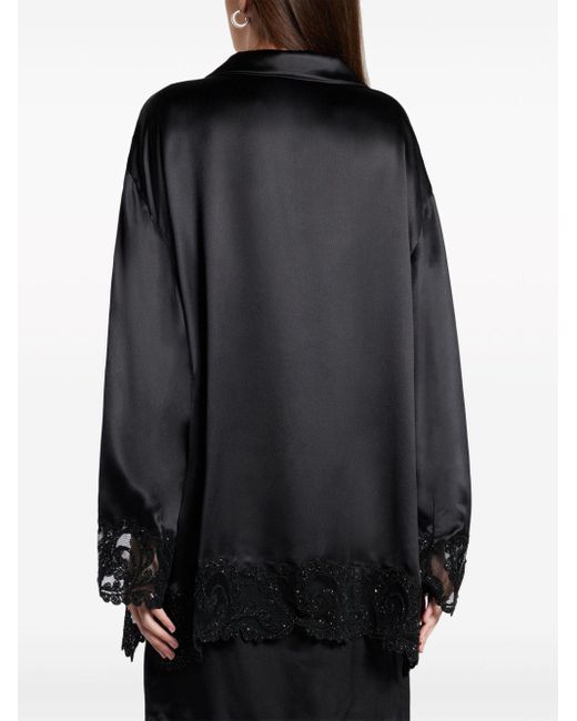 Versace Black Barocco Lace-trim Silk Shirt
