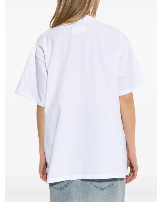 MM6 by Maison Margiela White Casual Cotton T-Shirt With Crew Neck Design