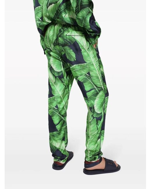 Dolce & Gabbana Green Banano Print Silk Lounge Trousers for men