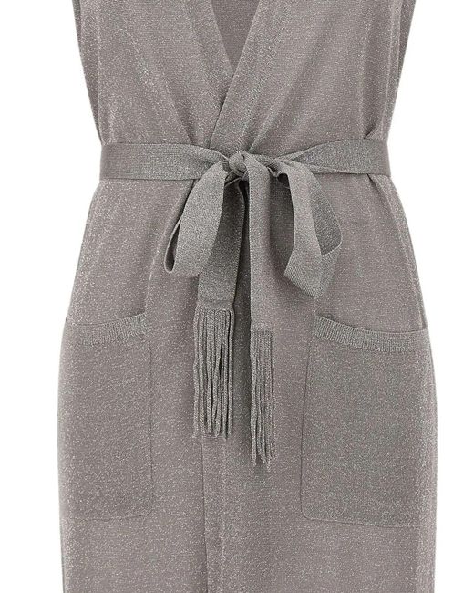 Kangra Gray Lurex-Knit Belted Cardi-Coat