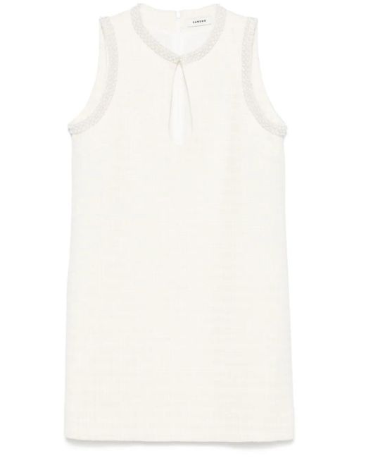 Sandro White Pearl-Embellished Mini Dress