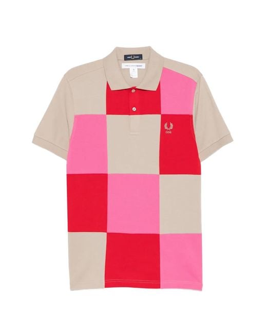 Comme des Garçons Pink Patchwork-Effect Logo-Embroidered Polo Shirt for men