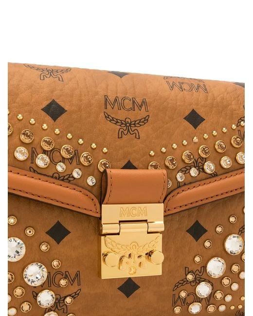 MCM Orange Crystal-Embellished Crossbody Bag