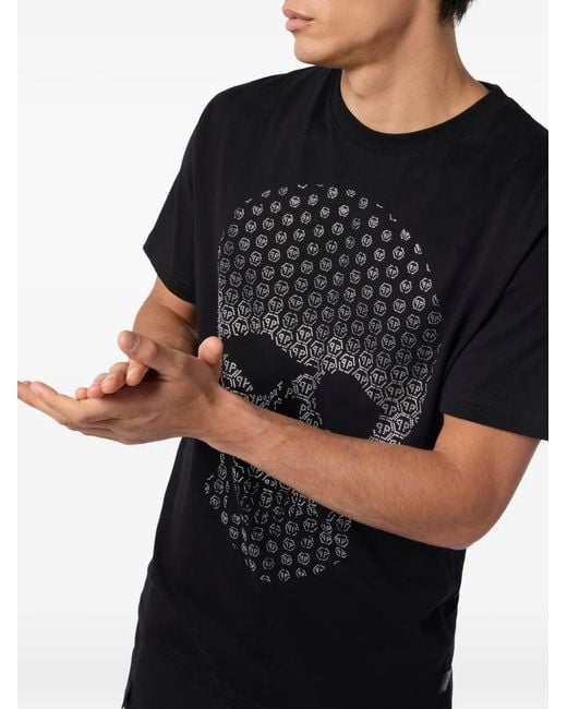 Philipp Plein Black Rhinestone-Skull T-Shirt for men