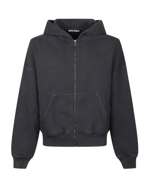 Palm Angels Gray Long-Sleeve Zip-Front Hoodie for men