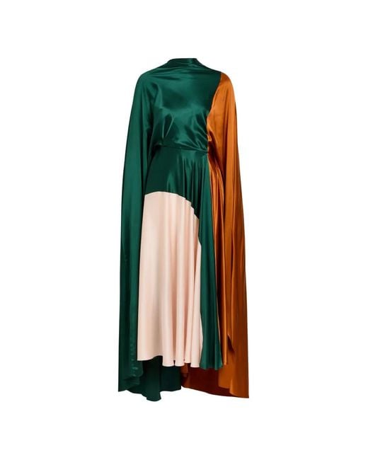 Roksanda Green Neolitsea Draped Colour-Block Silk Maxi Dress