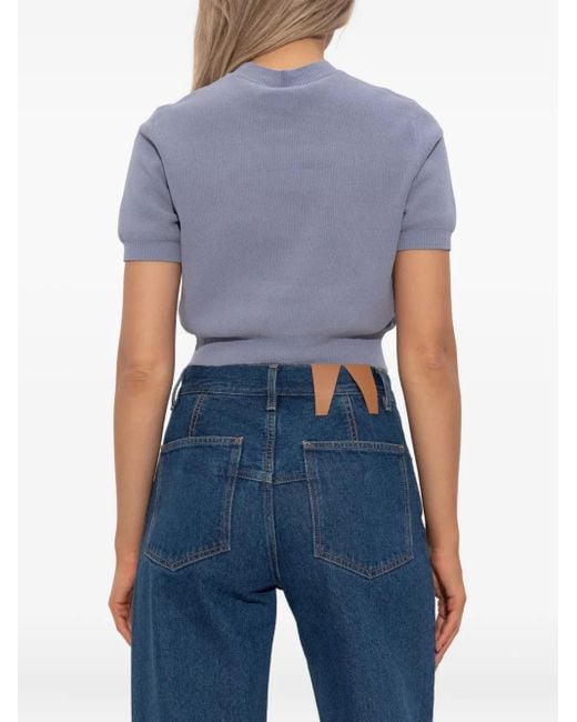 Alexander Wang Blue Embossed-Logo Short-Sleeve Top
