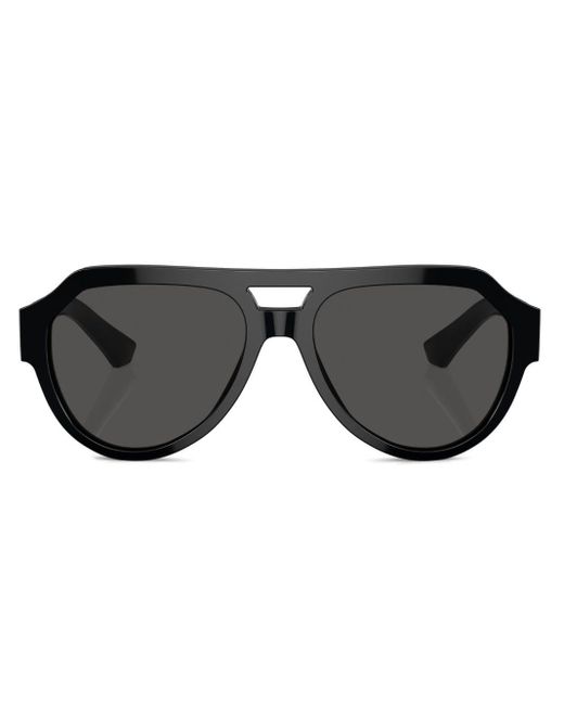 Dolce & Gabbana Black Logo-plaque Pilot-frame Sunglasses for men